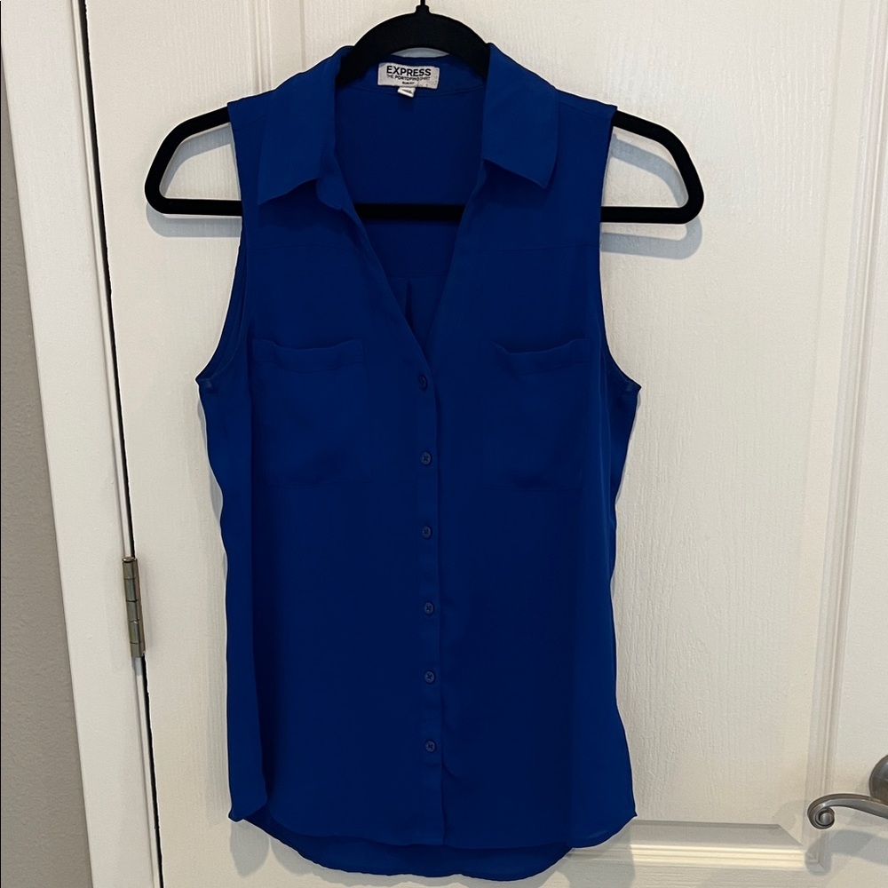 Express Women's Vibrant Blue Sleeveless Button-Down Blouse